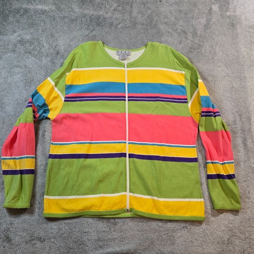 Giacca donna girocollo manica lunga full zip righe cotone VERO comfort 2X anni 90 - Foto 1 di 7