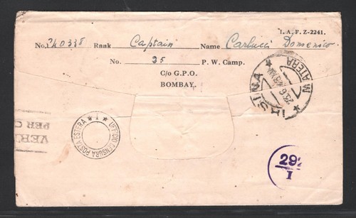 INDIA WW2 POW *Camp 25* Bombay Air Mail Cover 1943 Censor Trestina Letter  KA206 - Picture 8 of 9
