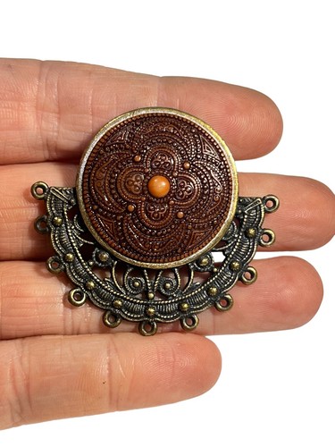 Vintage Lady Remington Large Classy Pierced Earrings Bronze Mandala - Picture 2 of 6