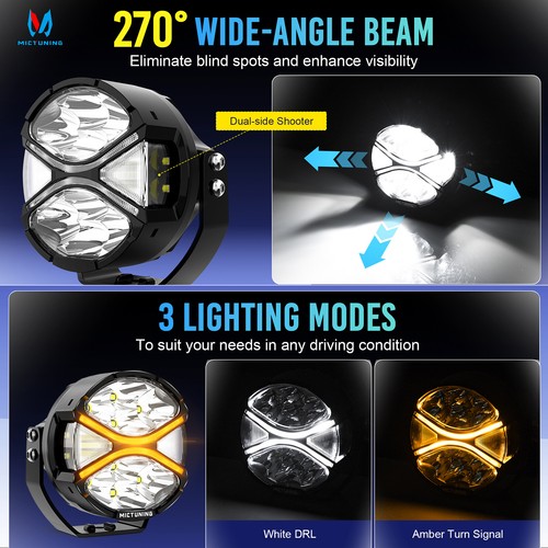 MICTUNING 4 Inch LED Round Light Pods - 270° Side Shooter Offroad Driving Lights - Picture 8 of 9