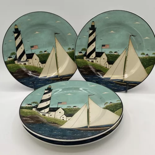 Lighthouse Flag Nautical Coastal Breeze Sakura Warren Kimble 4 Salad Plates