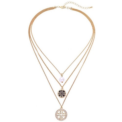 ZARD Byzantine Black Enamel Cross Charm Triple Layered Necklace in Gold Tone - Picture 1 of 6