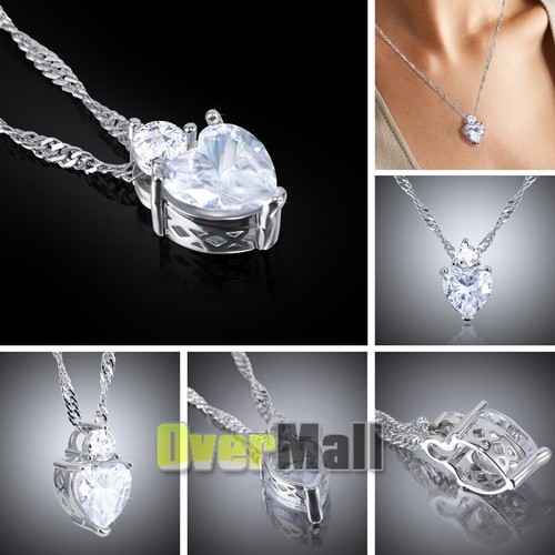 Heart Pendant Love Women Gift 925 Sterling Silver Crystal Necklace Chain Gifts - Bild 17 von 62