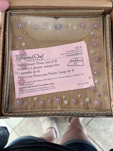 Pampered Chef Daisy Dessert Plates Set 4 6" Square 2818 Retired Help Whip Cancer - Picture 3 of 4