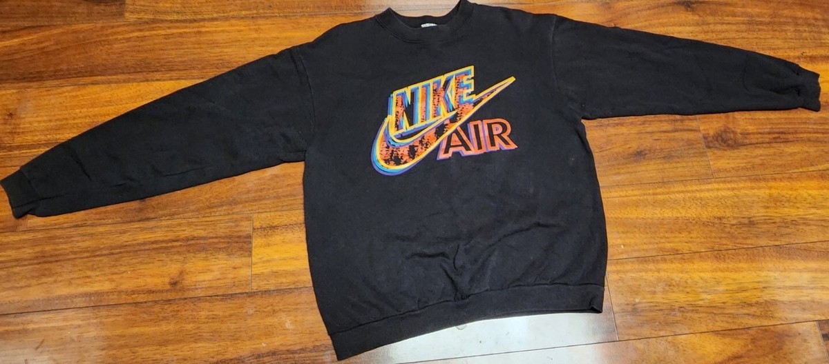 VTG USA Nike Air Paint Graffiti Swoosh Sweatshirt Black Youth Sz XL (ADULT Small