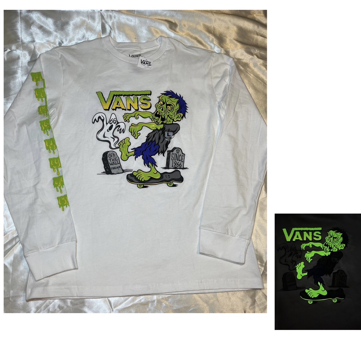 New Boys L VANS Off The Wall Glow In Dark Long Sleeve Top