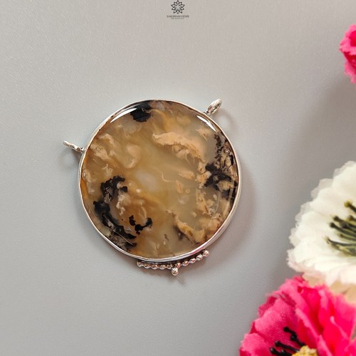 13.57gms Tiger Dendrite Agate Gemstone Round 925 Sliver Bezel Set Pendant 1.80" - Picture 6 of 6