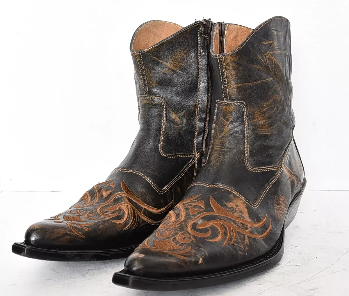 Ferrato Western Low Cut Ankle Boots Mens Rockabilly Cowboy