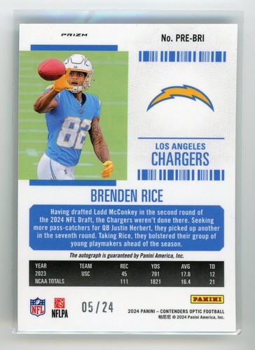 2024 Zenith Optic Contenders Brenden Rice Rookie Ticket Auto Blue 05/24 🔥🔥 - Picture 2 of 3