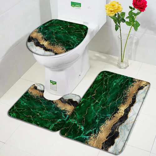 Badematten 3tlg Set Flanell Teppich Bad Deko Vorleger rutschfest WC Deckel Matte - Bild 18 von 38