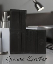 Leatherboss Genuine Leather Men L Shape Slim Credit Card Holder Wallet, Black