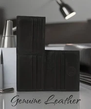 Leatherboss Genuine Leather Men L Shape Slim Credit Card Holder Wallet, Black 