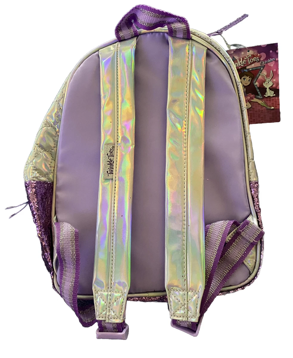 Twinkle Toes by Skechers Silver and Purple Glitter Backpack New
