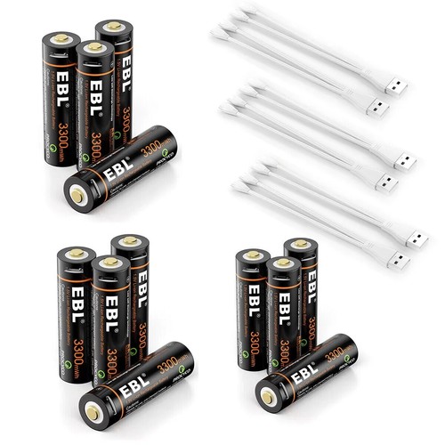 EBL 1.5V USB Rechargeable AAA AA Lithium Battery 3300mwh Li-ion Batteries +Cable - Picture 14 of 21