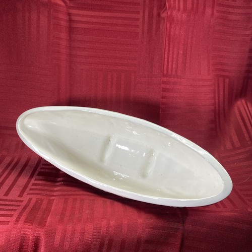 Vintage White Ceramic With Green Holly Boat Shape Candy Dish Footed - Picture 3 of 6