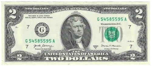 Five of a Kind 5s Fancy Seriennummer Two Dollar G54585595A Chicago 2017A UNC - Bild 1 von 2