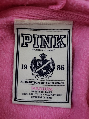 Vintage Victoria's Secret Love PINK Pullover Hoodie Dog Logo Heart Medium - Picture 4 of 5
