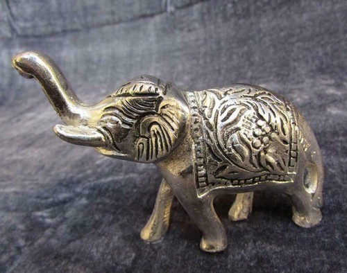 Antique Metal Elephant Statue 8X10 CM Silver Finish Handmade Vintage Decor Gift - Foto 4 di 9