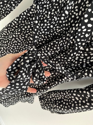 Mini Dress Mono Print Black White Short Wrap Wrapover Spotty UK 12 - Picture 4 of 8