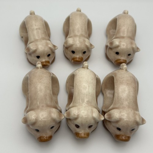 Juego de 6 servilleteros de cerámica para cerdo pintados a mano rosa nariz colas rizadas esmaltadas - Imagen 8 de 8