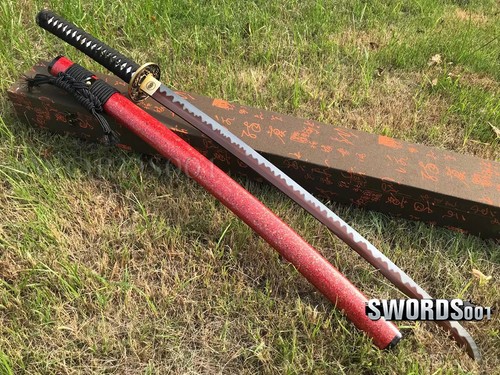 Blutrote Romantik Japanisches Samurai Katana Schwert Kohlenstoffstahl Klinge Messing Tsuba - Bild 4 von 9