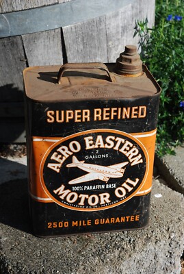 ~ Vintage 2gal. Aero Eastern  / Super Refined Oil Can Flying Airplane Solid ~