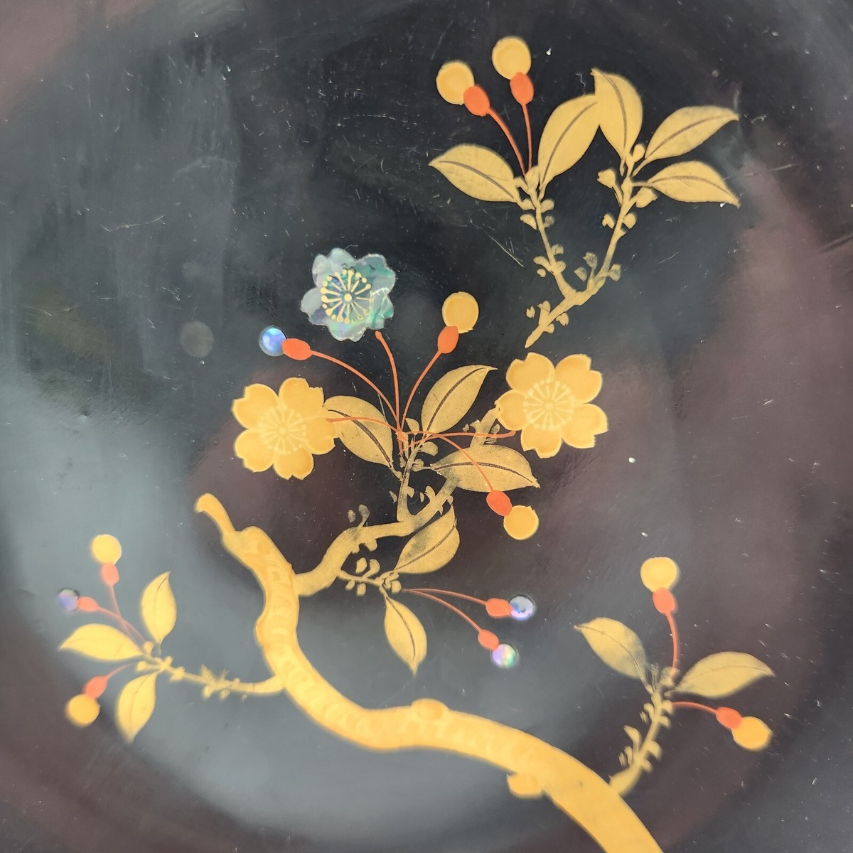 NAGAE + 　Abalone shell　ゴールドプレート Vintage Japanese Lacquered Lacquerware Plate with Abalone