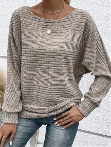 WOMENS SOLID NECK PULLOVER SWEATER CASUAL BATWING SLEEVE KHAKI SIZE XL - Bild 2 von 5