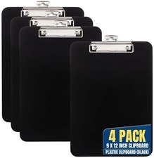 4PCS Clipboards Black Plastic 9x12 Low Profile Clip Durable Writing Boards