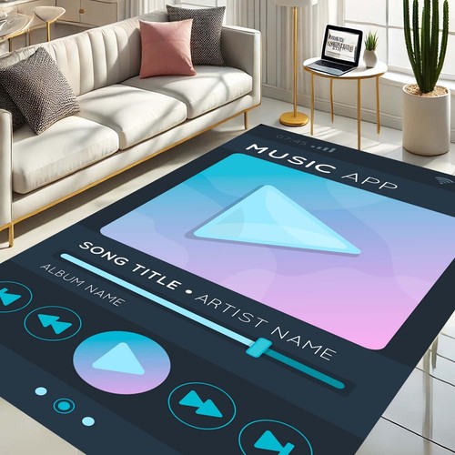Music Theme Rug, Play Button Carpet, Modern Tech Floor Mat, Gamer Room Decor Rug - Picture 2 of 11