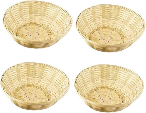 4Pcs 9" All-Purpose Rustic Round Bamboo Basket Kitchen Organize Food Storage - Picture 10 of 12