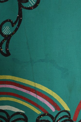 vintage 50s skirt green rayon full flock printed graphic high waisted volup L XL - Picture 10 of 10