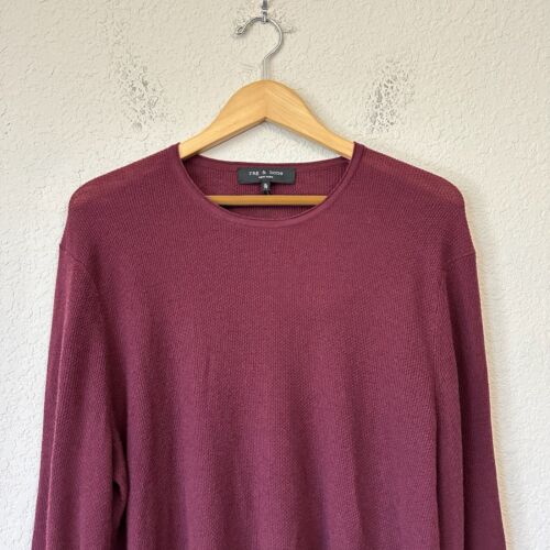 RAG & BONE Crew Neck Sweater M's XL Burgundy Waffle-Knit Extra Fine Merino Wool - Picture 2 of 10