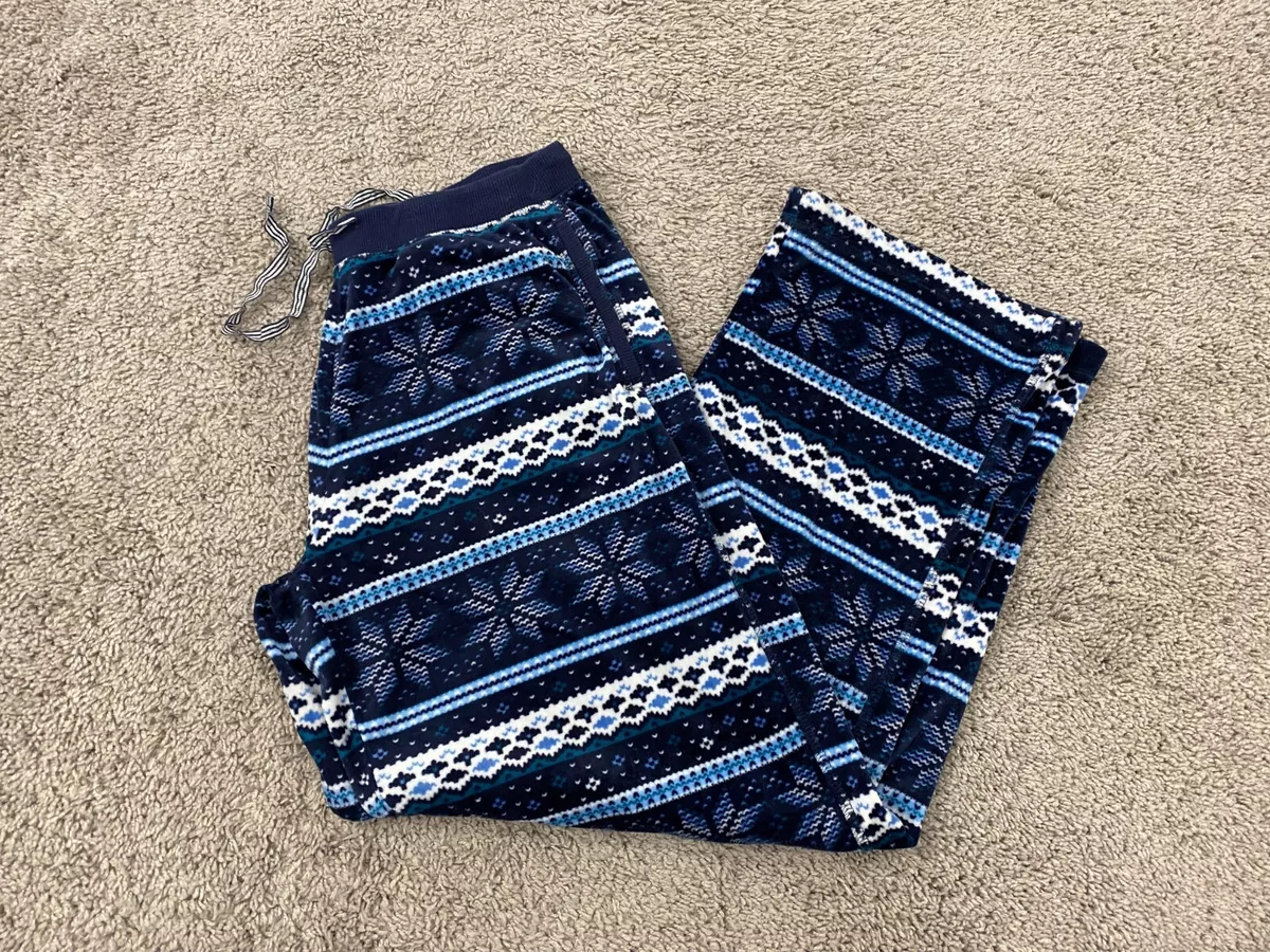Nautica Pajama Pants Mens Medium PJ Fleece Christmas Snowflake Blue Sleepwear
