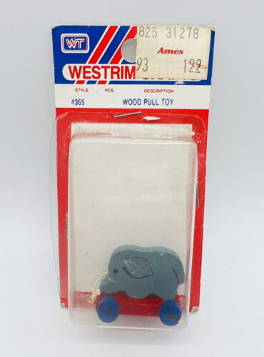 Vintage Westrim Miniature Wood Pull Toy Elephant Craft Dollhouse #4365