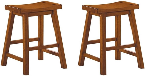 Pemberly Row Bar Stool Chair Set of 2 in Oak | Seat Height 18" | with Saddle Sea - Picture 8 of 12