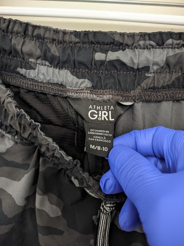 Athleta Girl Shorts M BLK All Play Active Pullon Drawstring Camo Zip Stretch 3" - Picture 12 of 13