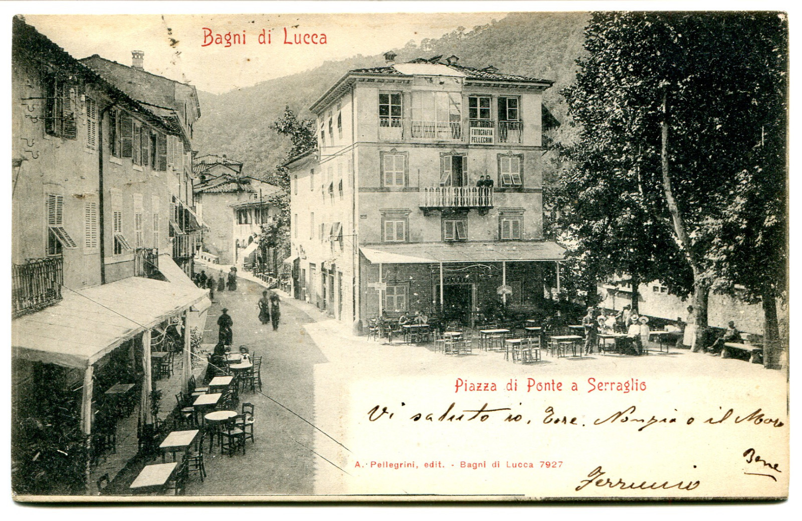 1903 Bagni di Lucca Piazza di Ponte GULLER Borgo Mozzano Lucca FP B/N VG ANIM. Nowa najniższa cena