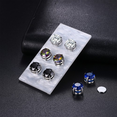 4 Pairs Stainless Steel CZ Magnetic Stud Earrings for Men Women Non-piercing 8MM - Picture 5 of 7