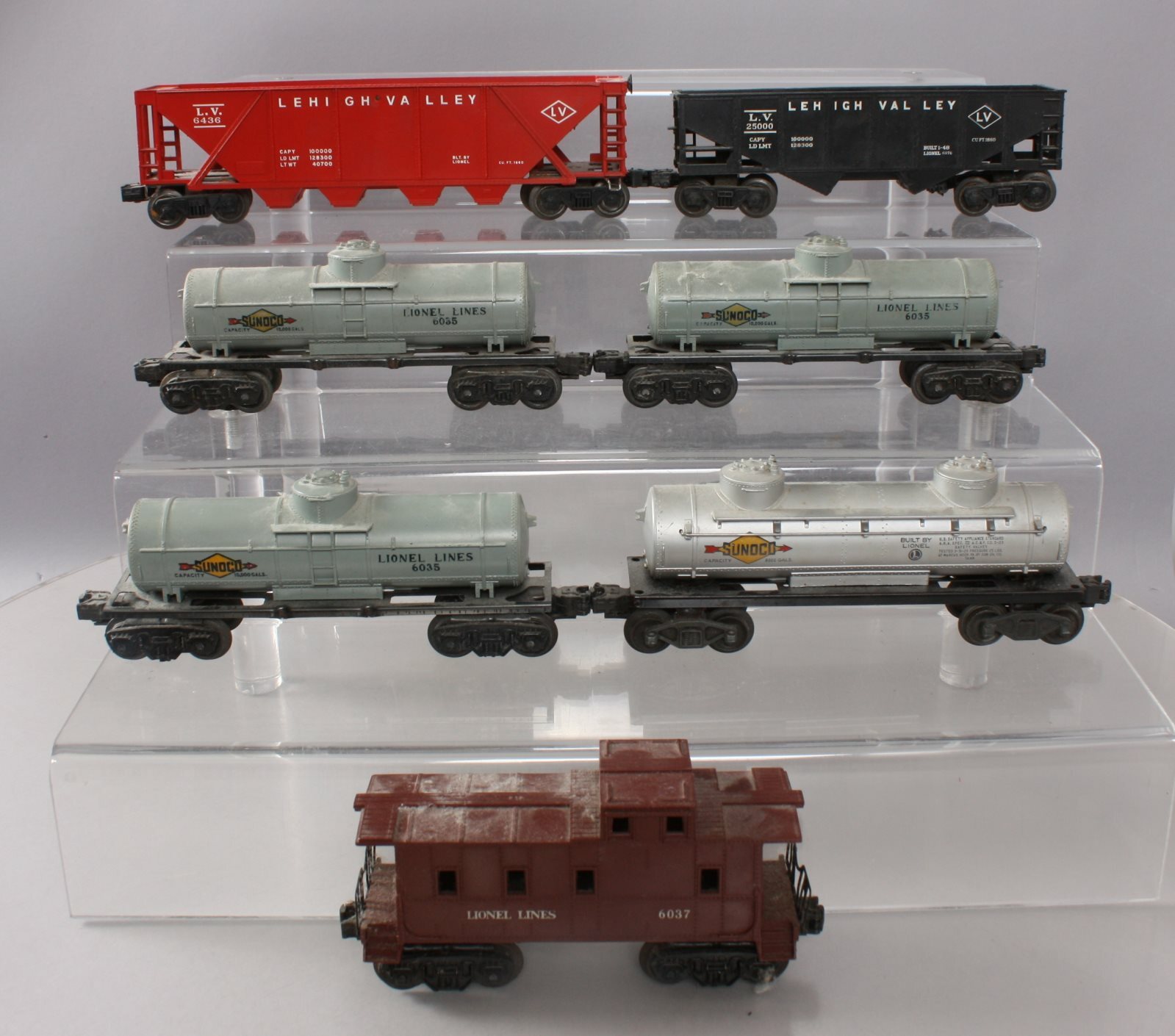 Lionel O Gauge ASSORTITI del dopo guerra vagoni merci; 6037, 6035, 6035, 6035, 6436, 6076 Lionel O Gauge ASSORTITI del dopo guerra vagoni merci; 6037, 6035, 6035, 6035, 6436, 6076
