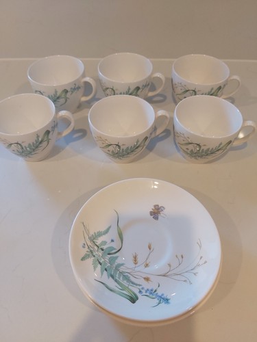 Johnson Bros Wildflower & Butterfly Cup & Saucer Set x 6 Very Rare 1950's