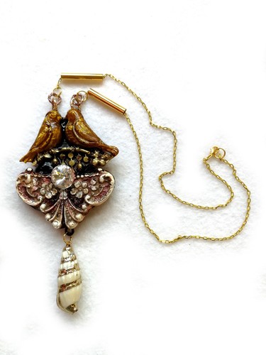 Jewellery Necklace Luxury Pendant Art Deco Bird Cage Shell Charm Belle Epoque - Picture 12 of 24