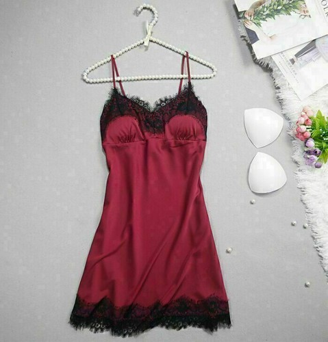 Sexy Women Lace Nightdress Silk Satin Lingerie Nightwear Nightie Sleepwear PJs - Picture 15 of 26