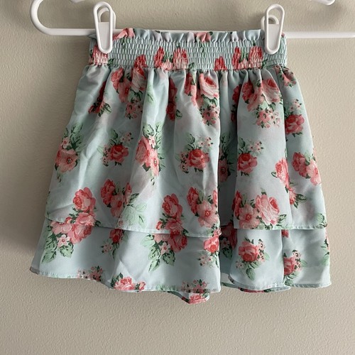 Janie And Jack Girl 6 Mint Floral Elastic Waist Tiered Ruffle Chiffon Skirt - Picture 4 of 7