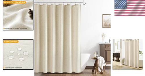 Elegant Extra Long 84" Linen Shower Curtain Set with Hooks - Farmhouse Charm - Picture 2 of 9