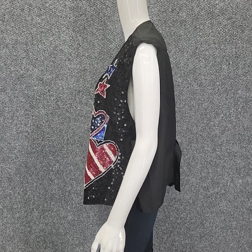 Vintage Quacker Factory Independence Day Sequins Vest 3X Plus Sz Black Jacket - Picture 8 of 10