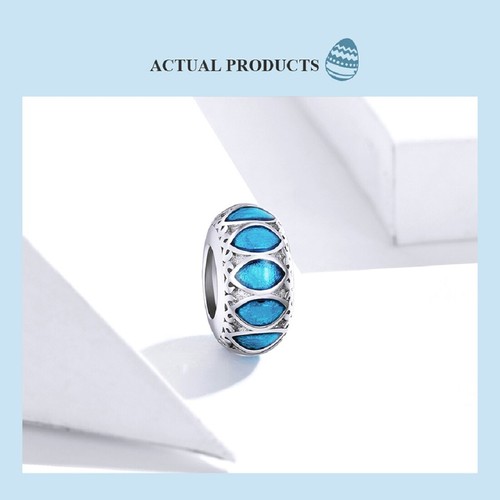 Genuine 925 Sterling Silver Solid Blue Enamel Bead Spacer Charm For Bracelets - Picture 3 of 5