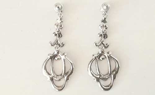 Monet Silver Tone Metal Drop Dangle Earrings With Clear Crystal Signed - Picture 7 of 8