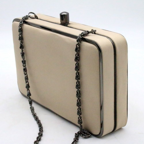 Kate Landry Satin Evening Bag Clutch Purse Removable Chain Strap Pinkish Beige - Picture 4 of 16