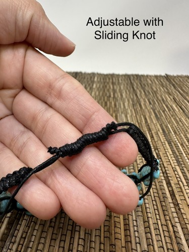 Hawaiian Turtle hemp bracelet Turquoise Turtle Macrame Knot Hemp Bracelet Black - Picture 4 of 5